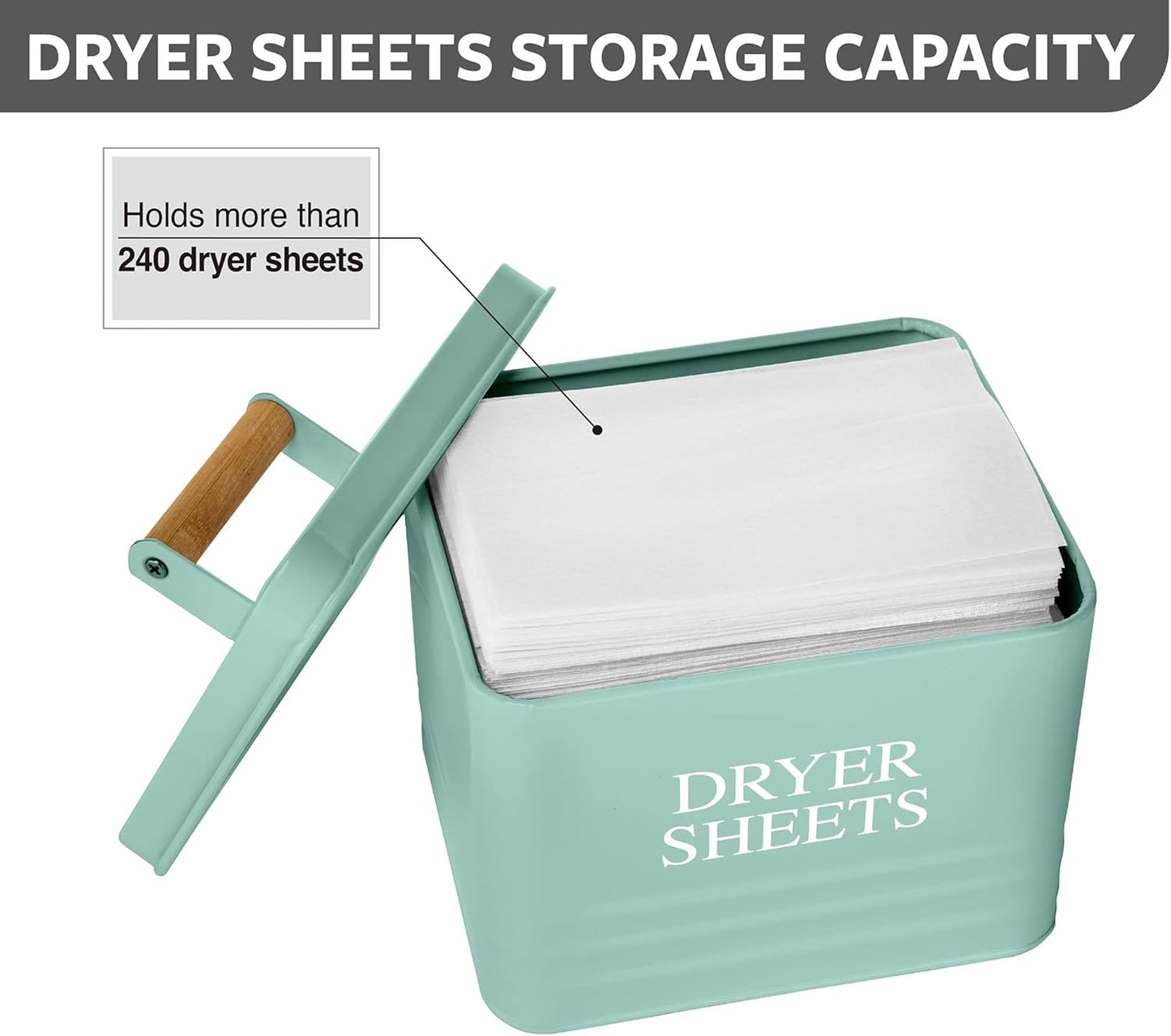 Calindiana Modern Farmhouse Metal Laundry Dryer Sheets Holder Fabric Softener Dispenser with Lid for Laundry Room Decor and Accessories and Space Saving Laundry Room Organization and Storage, Mint