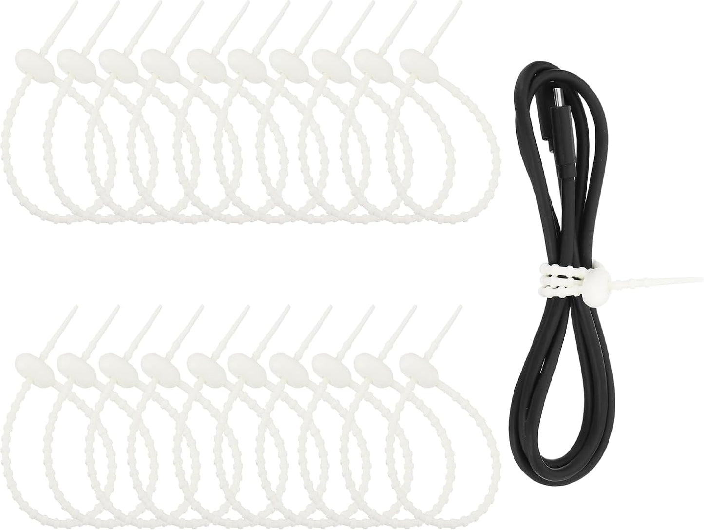 uxcell 20 Pcs Silicone Ties Bag Clip, 8.5 Inch Multi Purpose Silicone Zip Ties Reusable Rubber Zip Tie, Cable Strap Cord Organizer for Home Office Food Bag Wires Cables, Beige