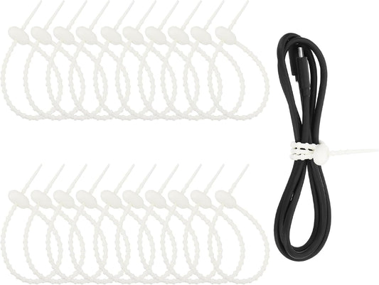 uxcell 20 Pcs Silicone Ties Bag Clip, 8.5 Inch Multi Purpose Silicone Zip Ties Reusable Rubber Zip Tie, Cable Strap Cord Organizer for Home Office Food Bag Wires Cables, Beige