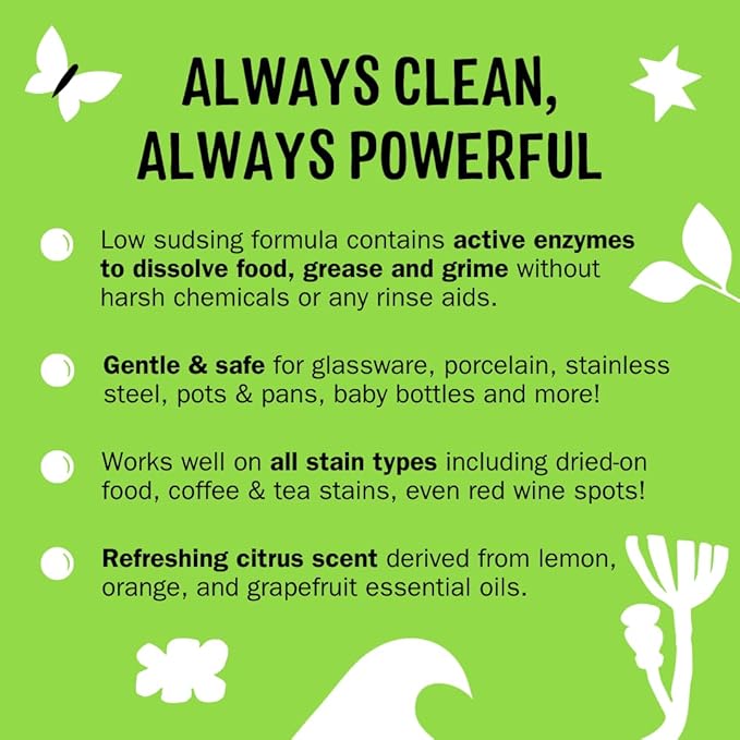 Molly's Suds Dishwasher Pods | Clean Dishwasher Detergent, Cuts Grease & Rinses Clean (Residue-Free) for Sparkling Dishes | 60 Auto-Release Tabs (Citrus)