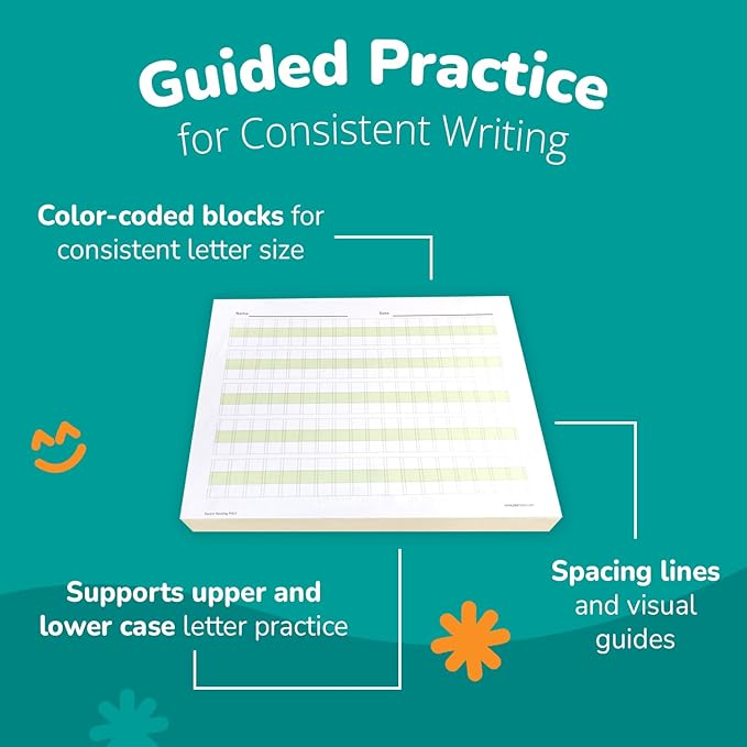 Channie’s Practice Handwriting & Printing Paper Workbook One Page A Day, 250 Pages Front & Back, 125 Sheets, Grades PreK – 1st, Size 8.5” x 11” Summer School, Summer Bridge