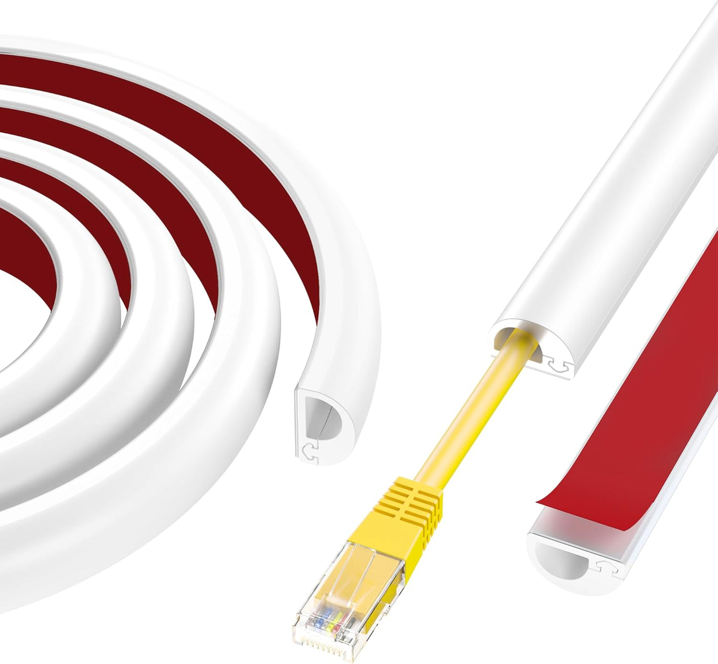 118" Wall Cord Hider, Self Adhesive Silicone Cord Covers for Wires On Wall, Cord Hider for Wall Mount TV, Flexible Cable Cover Raceway Kit for 1 Wire, White (0.59" W x 0.39" H)