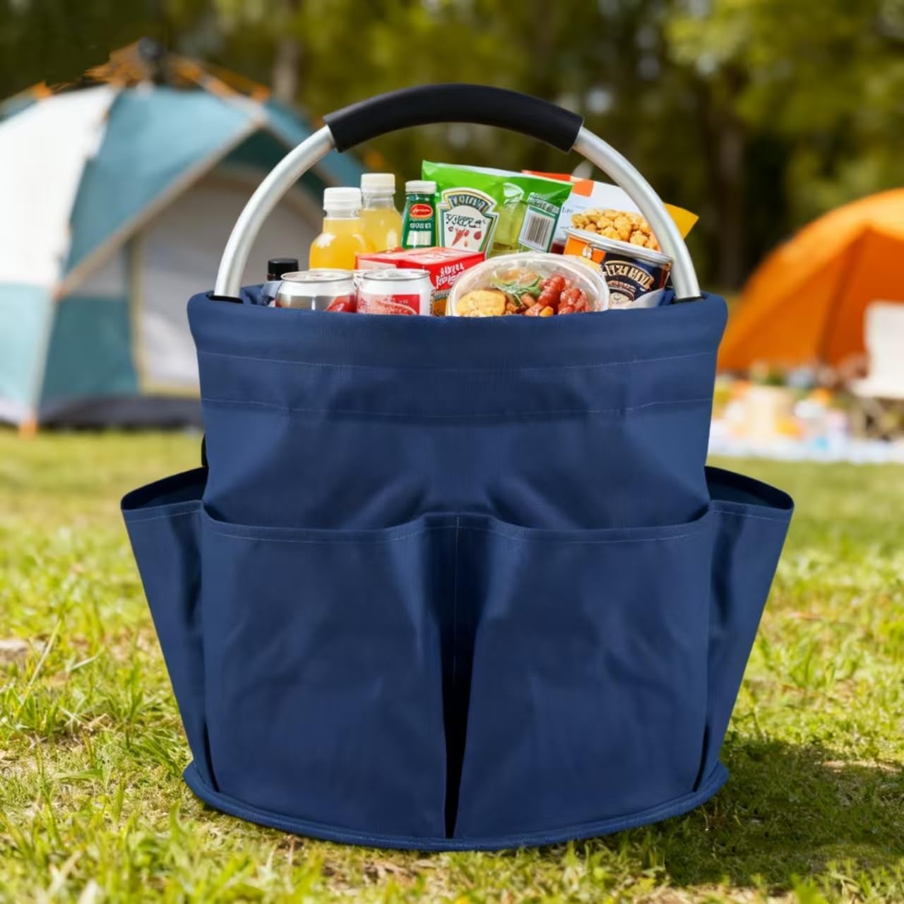 17L Cleaning Caddy With Handle, Foldable Storage Cleaning Product Organizer, Cleaning Caddy Organiser, Outdoor Camping，Portable Multifunctional Cleaning Bucket tool Bag Organizer (navy blue)