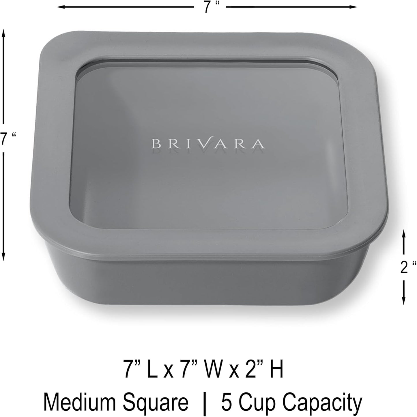 Ceramic Coated Glass Food Storage Container | No PTFE, PFOA, PFAS, and BPA | Reusable Non Toxic Meal Prep Container with Glass Lid | Easy To Store | 5 Cup Square [Smoke]