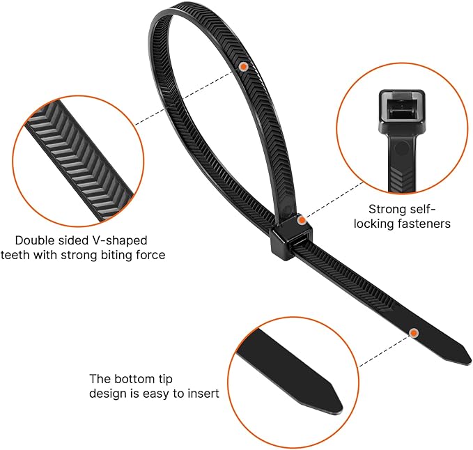 Zip Ties Heavy Duty ，12+12+18 Inch V-Shaped Toothed Double Sided Assorted Size With 200 LBS Tensile Strength Cable Wire Ties Adjustable More Durable Nylon Tie Wraps for Indoor Outdoor（150 Pack）