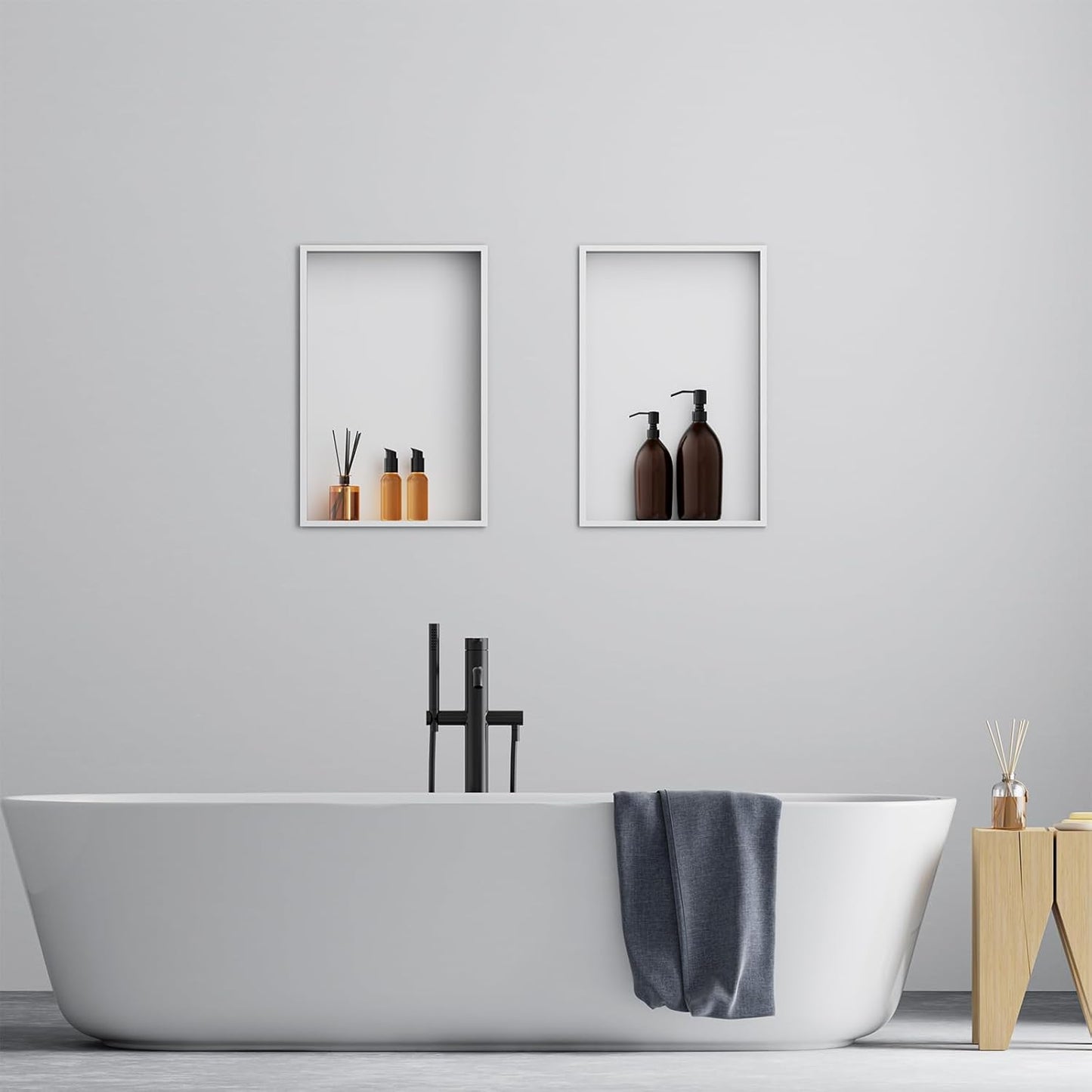 Achelous Stainless Steel Insert Shower Niche 18" X 12" NO Tile Needed, Recessed Shower Shelf Organizer, Matte White