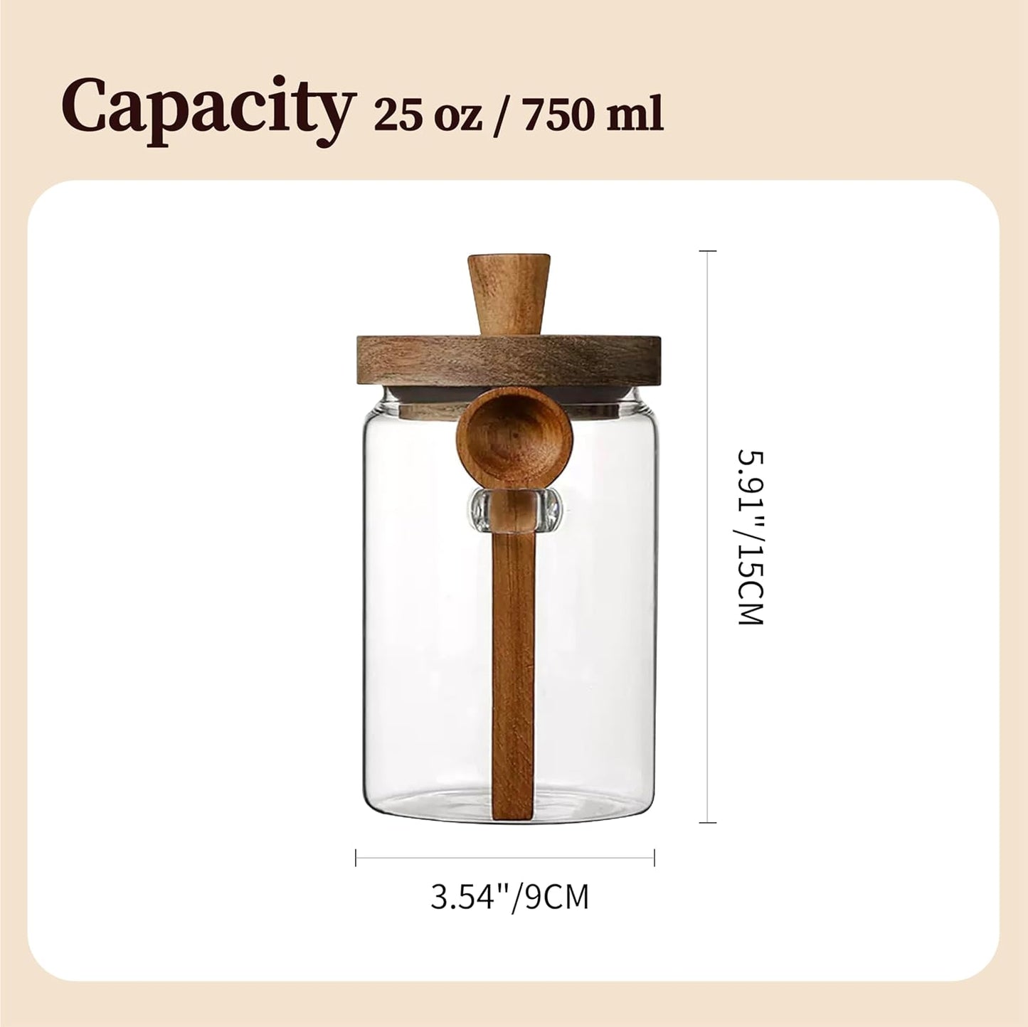 Glass Food Storage Jar with Acacia Wooden Lid and Spoon, Airtight Container for Cereals, Cookies, Snacks, Kitchen Canister Set (2 Pcs, Large/25oz)