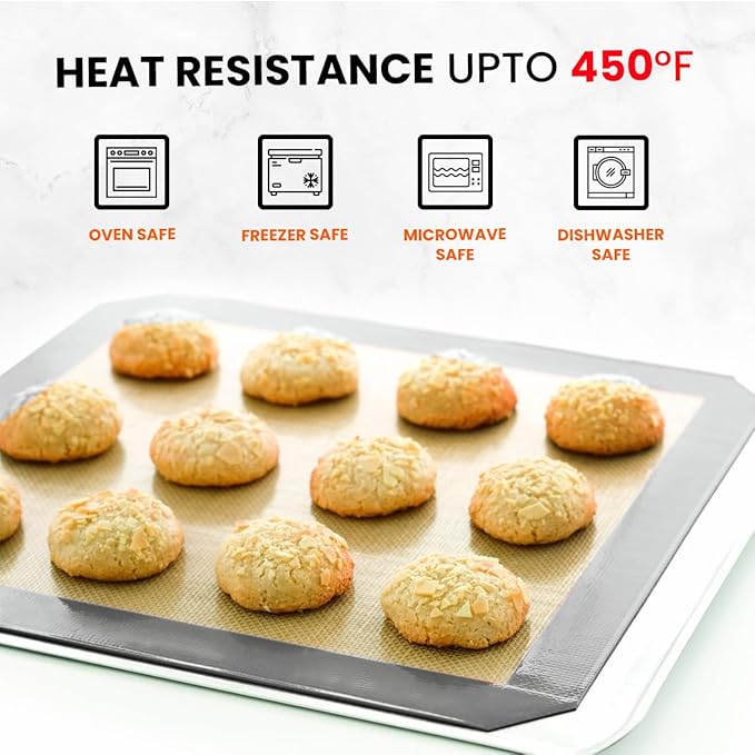 Silicone Baking Mat - 2 Pack Reusable Silicone Baking Sheet Liner for Oven - Half Sheet Nonstick Mat 16.5"x11.6" for Bread, Dough, Macaron, Cookie Cooking Liners for Kitchen Counter Bakery Supplies