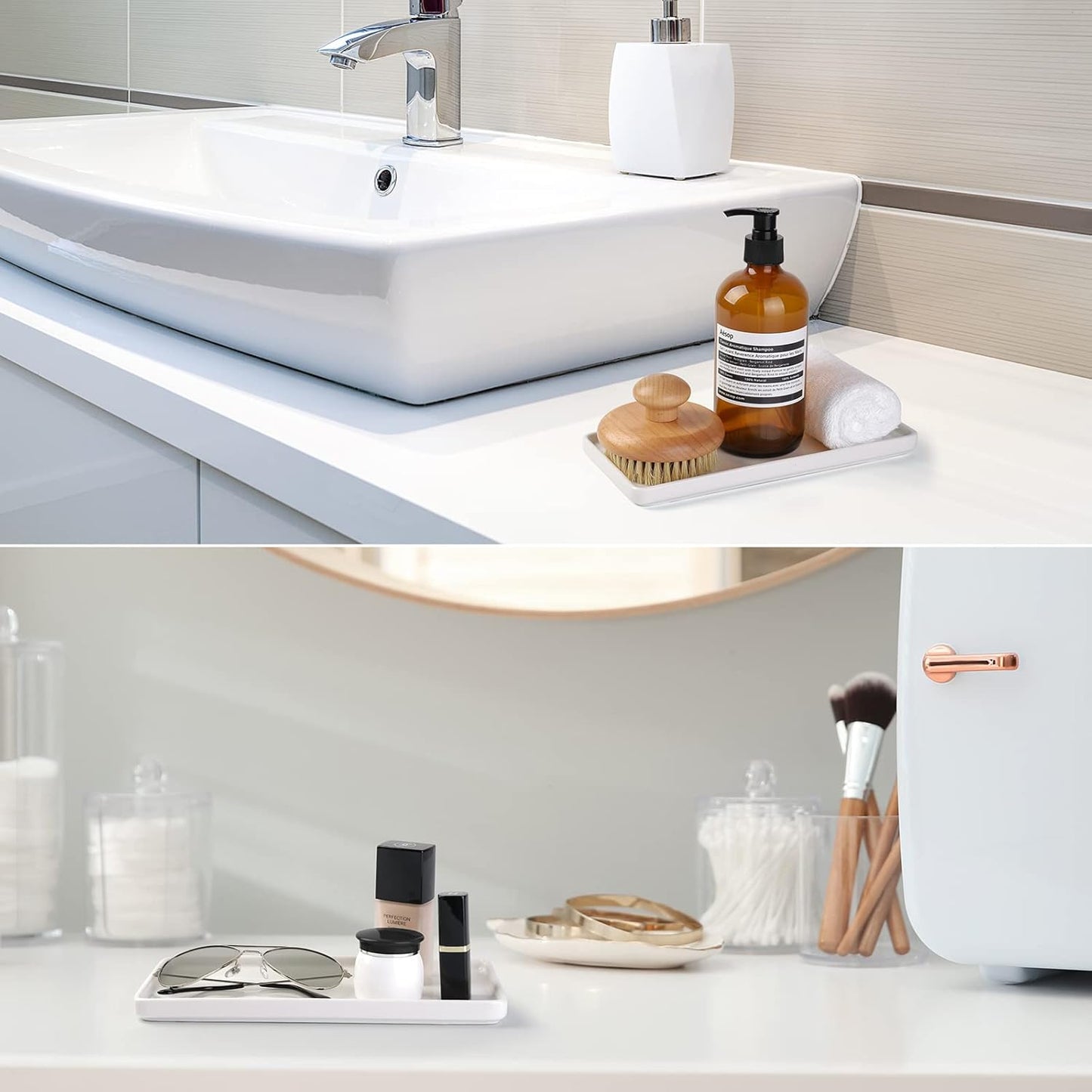 Gurygo 10" Ceramic Vanity Sink Tray for Bathroom Counter - Large Rectangle Kitchen Soap Tray - Ceramic Trays for Kitchen Counter, White