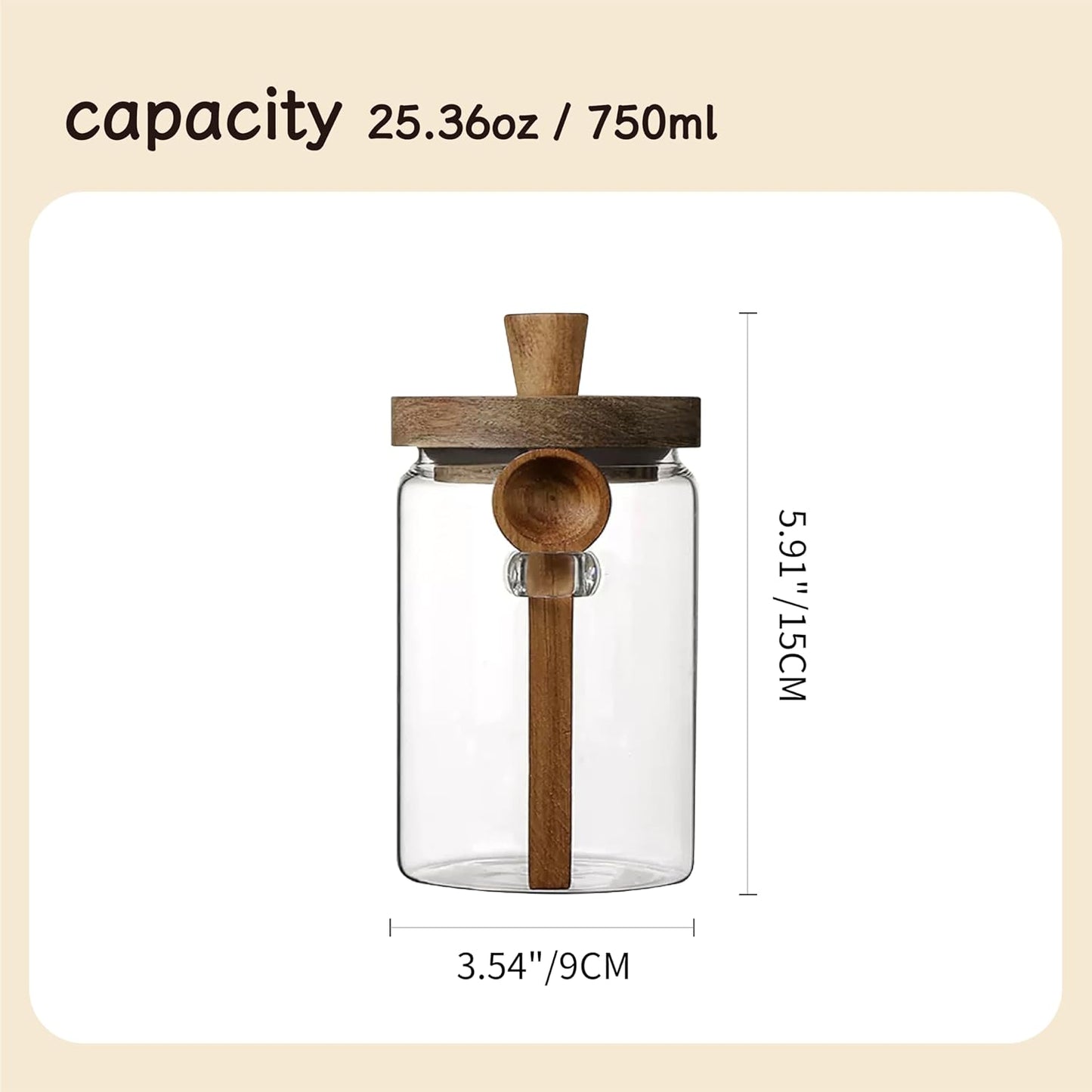 Glass Food Storage Jar with Acacia Wooden Lid and Spoon, Airtight Container for Cereals, Cookies, Snacks, Kitchen Canister Set (1 Pcs, Large/25oz)