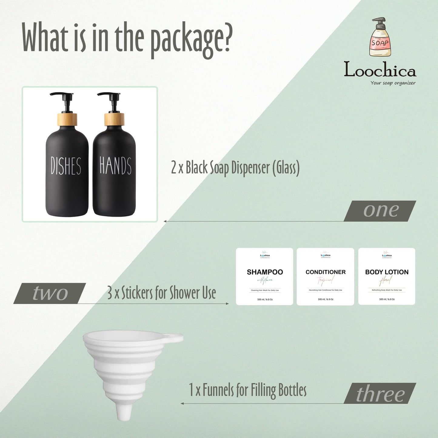 2 Pack Black Glass Soap Dispenser Set, Matte Black Soap Dispenser for Sink, Rustic Kitchen Decor