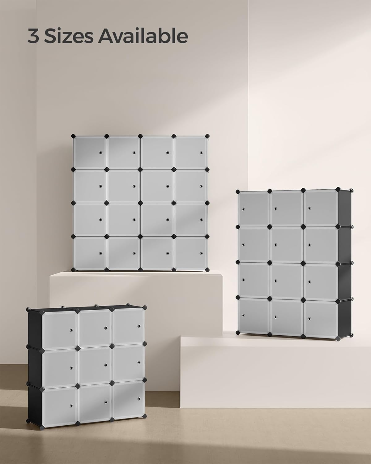 SONGMICS Cube Storage Organizer, Set of 9 Plastic Cubes, Closet Storage Shelves, DIY Plastic Closet Cabinet, Modular Bookcase, Shelving with Doors for Bedroom, Living Room, Black and White ULPC116HS