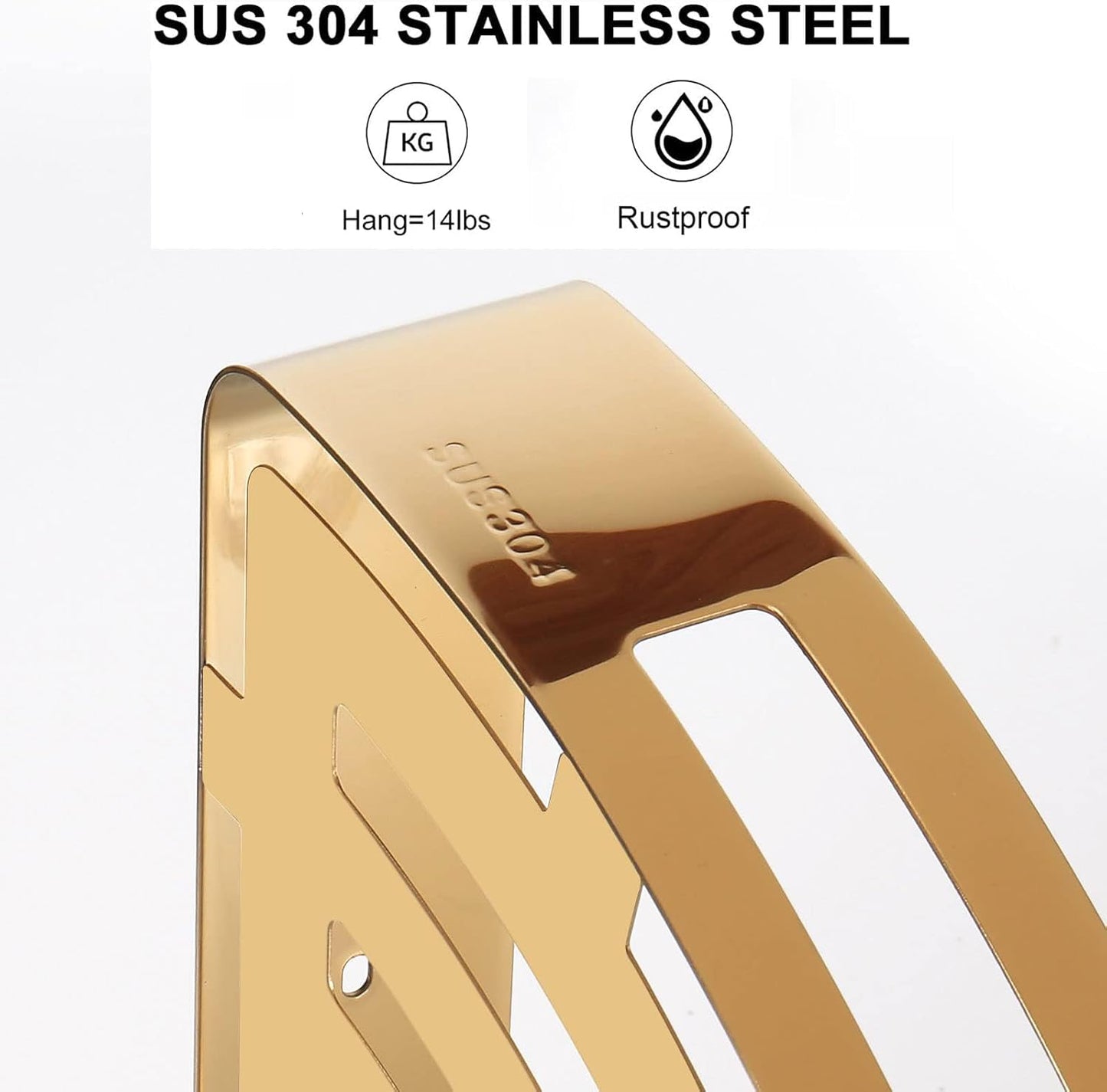 NearMoon Bathroom Shower Caddy 2 Pack, No Drill 304 Stainless Steel Shower Organizer with 2 Hooks (Corner Shelf, Gold)