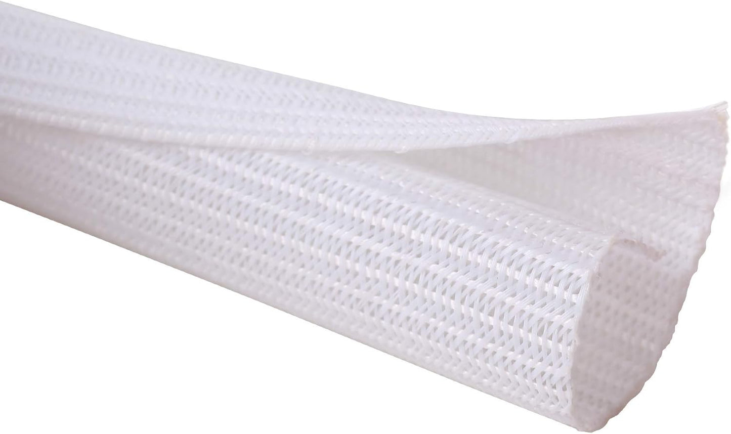 Alex Tech 25ft - 3/8 inch Cord Protector Wire Loom Tubing Cable Sleeve Split Sleeving for USB Cable Power Cord Audio Video Cable - Protect Cat from Chewing Cords - White