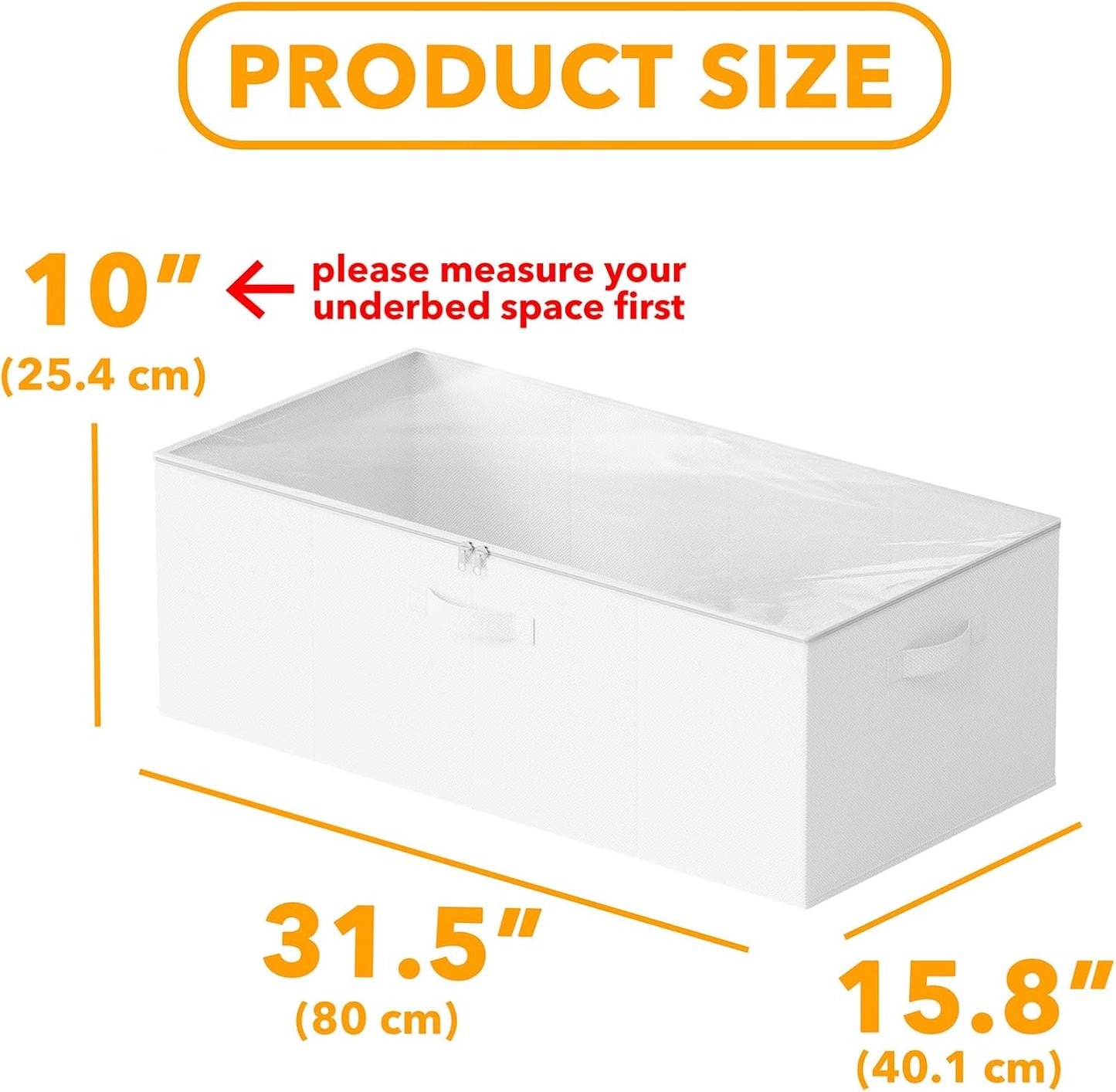 SpaceAid 2 Pack 10" High Under Bed Storage Containers, Large Underbed Storage Organizer Bins with Lids for Bedroom, Dorm, Clothes, Closet Organization, Bed Sheets and Blankets (White)