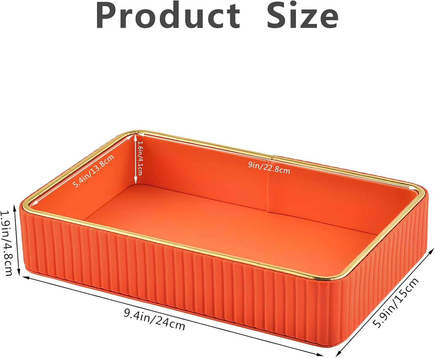 PU Leather Valet Tray,Desk Organizer Tray Nightstand Organizer Trinket Dish Storage Key Bowl Decorative Trays for Phone Wallet Jewelry Watch Bathroom Bedroom Perfume Vanity Trays,Orange