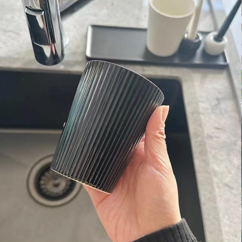 Ceramic Vertical Stripe Toothbrush Cup, Couple Ceramic Toothbrush Cup, Bathroom Tumbler, Striped Ceramic Coffee Mug, Drinking Cup (Black)