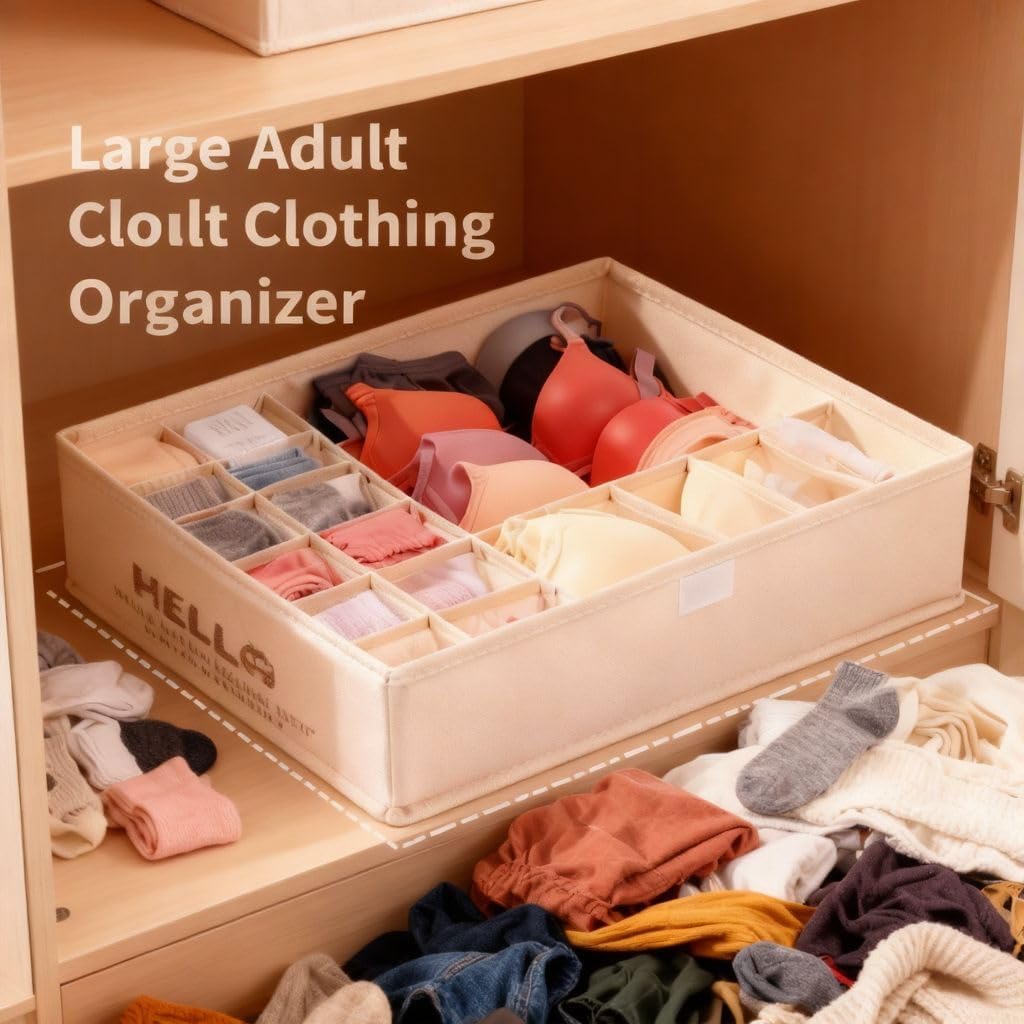 Foldable 18 Drawer Organizer for Clothes，Cloth Drawer Organizer and Dresser Drawer Organizers，Organizer Bins and Drawer Divider Underwear，Socks，Bra，Tie，Belt (Almond Pink)