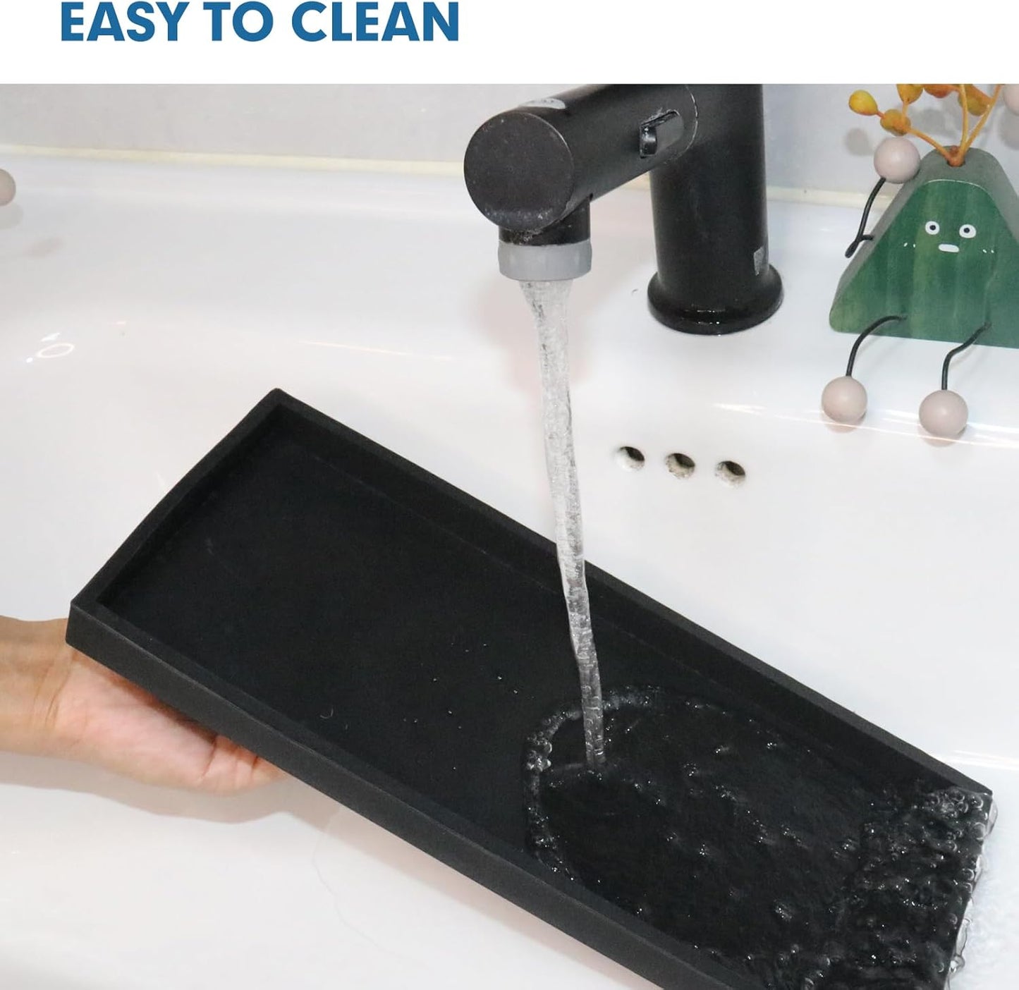 Bloss Vanity Tray with Soap Dish - 15.7" Silicone Tray for Bathroom/Kitchen Counter, Sink Vanity Trays with Soap Holder