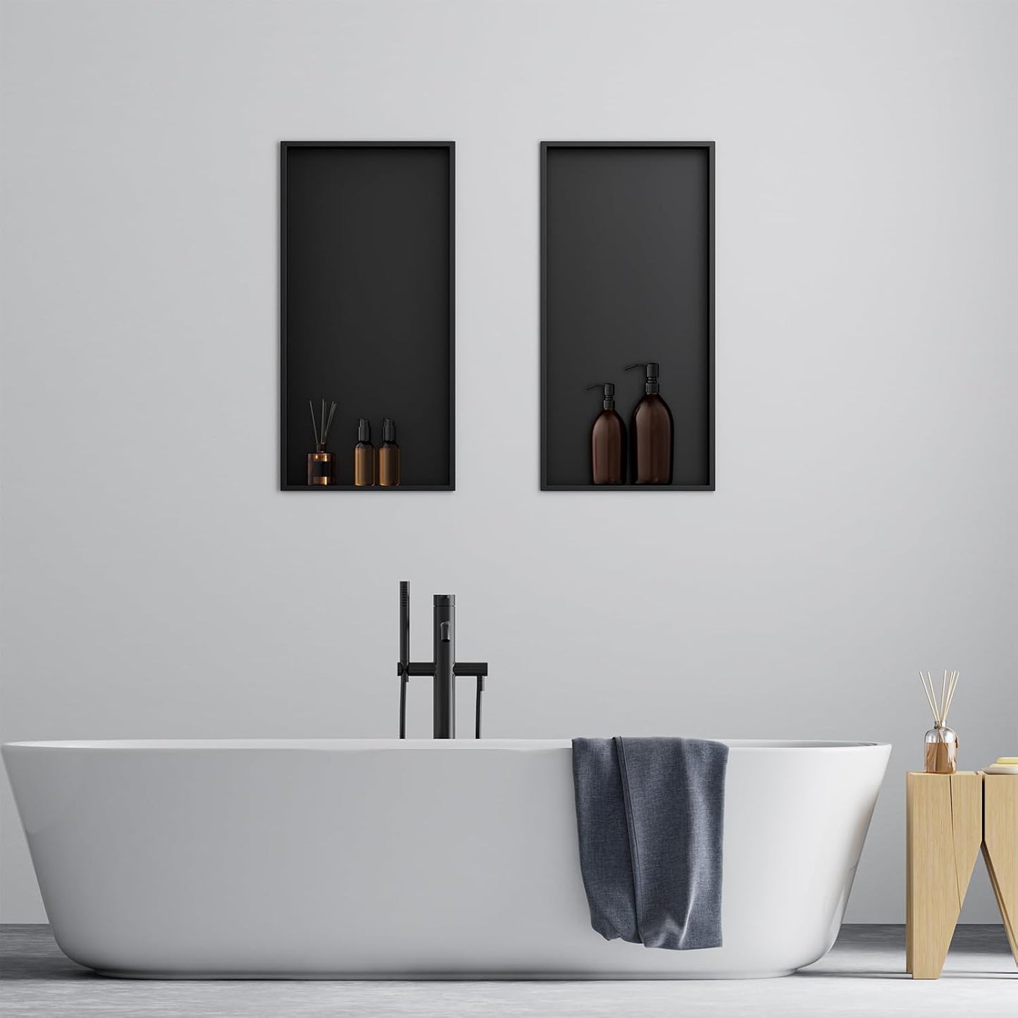 Achelous Stainless Steel Insert Shower Niche 24" X 12" NO Tile Needed, Bathroom Wall Niche Recessed Shower Shelf Organizer, Wall-inserted Niche Recessed Shower Caddy, Matte Black