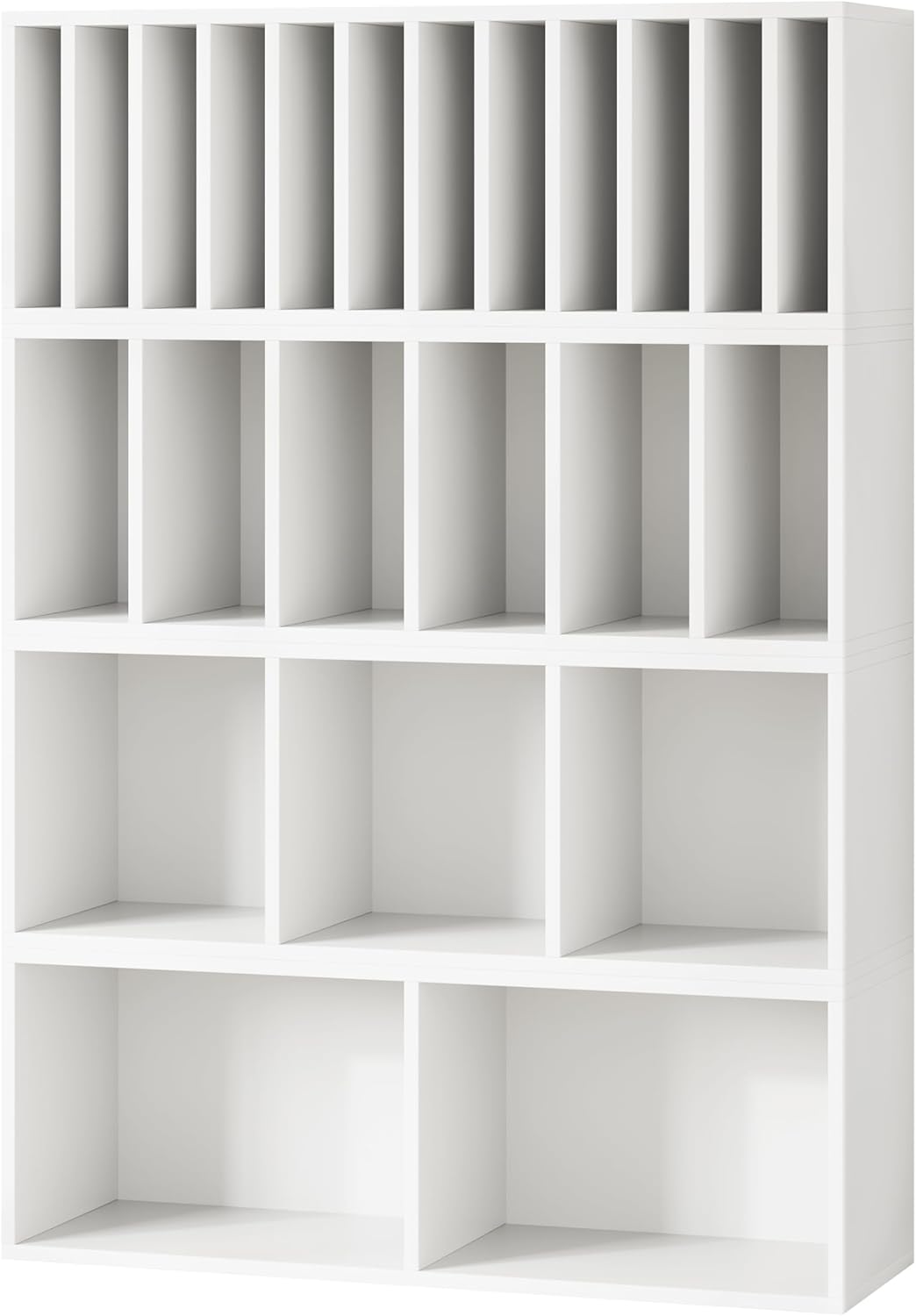 IOTXY DIY Modular Cube Bookcase - CubeXY Customizable Stackable Expandable Combination Set, 23-Cube Open Bookshelf for Books, Fabric Storage Bin, and Vinyl Record Organizer, White