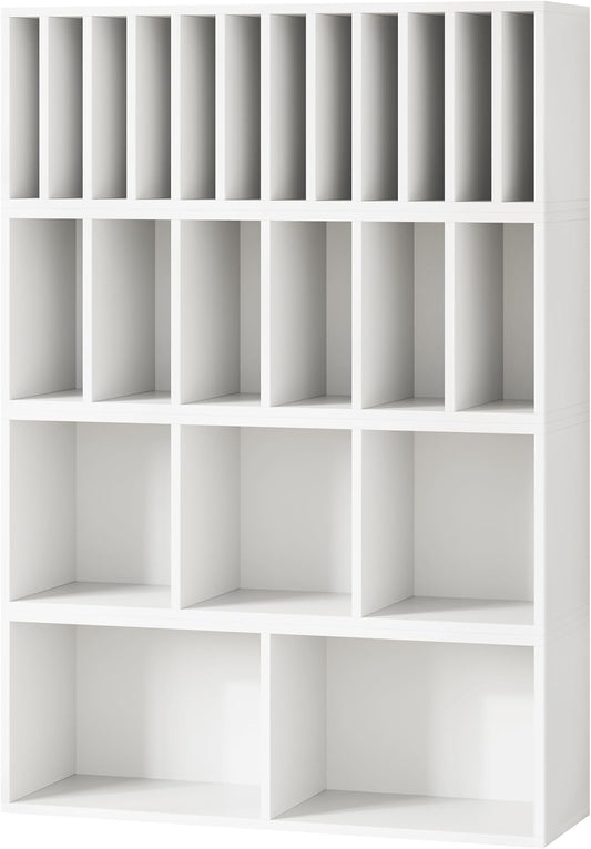 IOTXY DIY Modular Cube Bookcase - CubeXY Customizable Stackable Expandable Combination Set, 23-Cube Open Bookshelf for Books, Fabric Storage Bin, and Vinyl Record Organizer, White