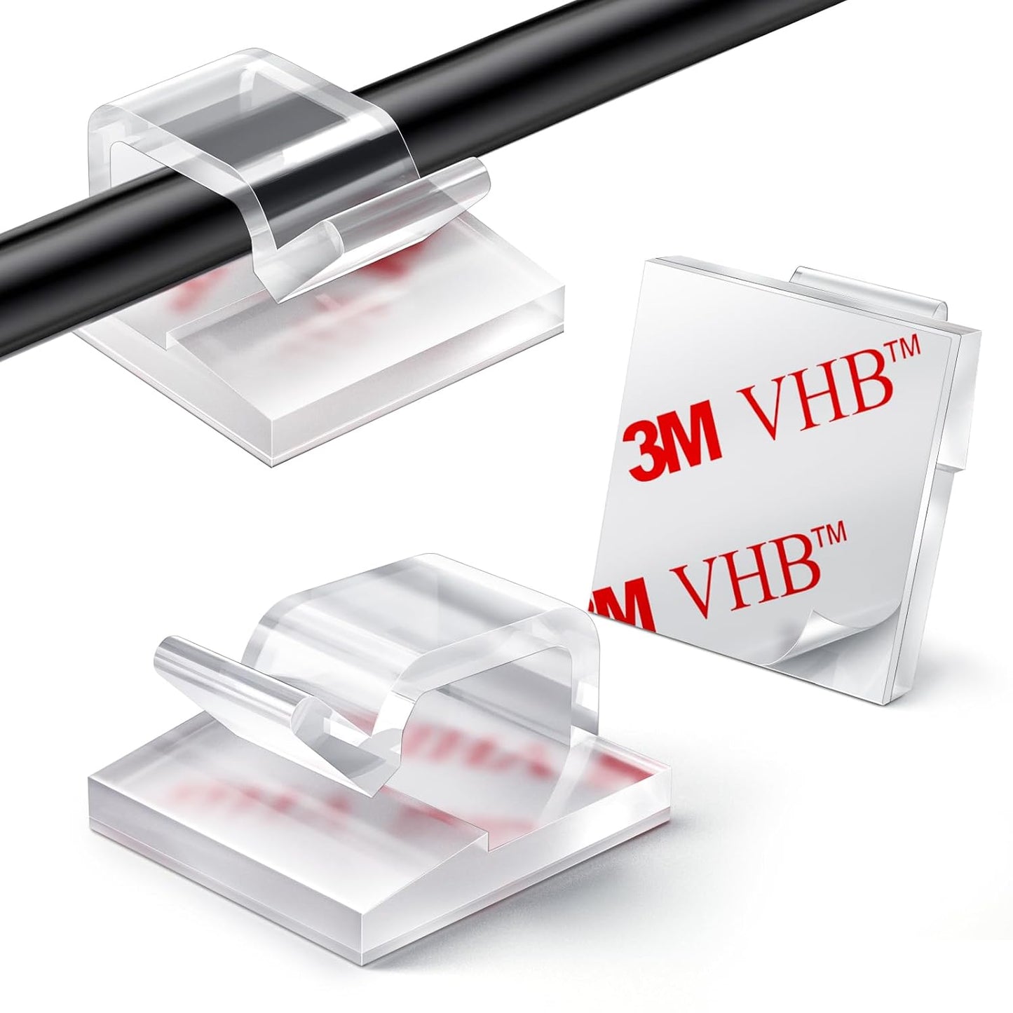 100PCS Cable Clips, Adhesive Wire Clips Strong Cord Clips Wire Holders, Cable Management Clips for Desk, Wall, Car, TV, Ethernet Cable (Clear, Medium)