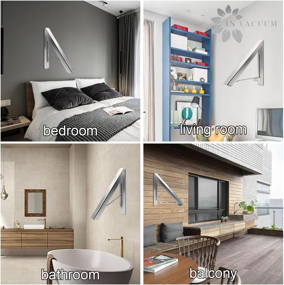 IN VACUUM Drying Racks for Laundry Foldable, Retractable Clothes Folding Indoor, Aluminium, Home Storage Organizer Wall Hanger for Clothes (1 Racks, Silver)