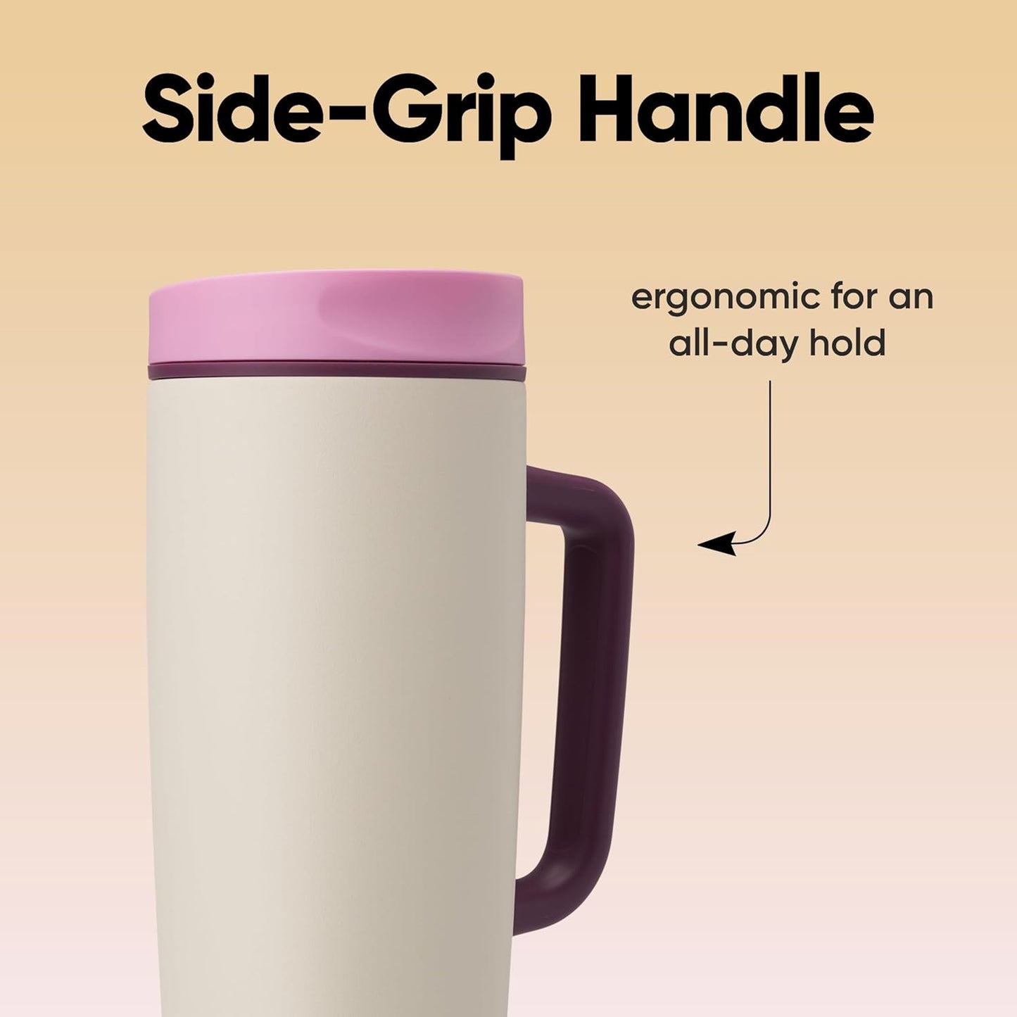 Owala SmoothSip Slider Stainless Steel Insulated Travel Mug, 100% Leak Proof, For Hot and Cold Drinks, Travel Friendly with Sliding Lock Lid, 24 oz, BPA Free, Leak Proof, Pink/Tan (Daybreak)