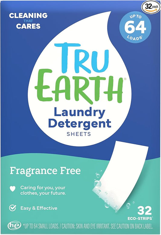 Tru Earth Compact Dry Laundry Detergent, Unscented - Up to 64 Loads (32 Sheets) | Liquidless Detergent, Travel | Packaging May Vary