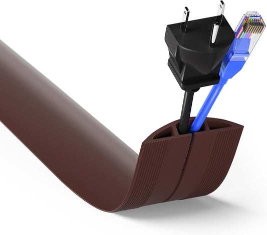 Floor Cord Cover 10ft, Cord Hider Floor Hide Extension Cords, Floor Cable Management Prevent Cable Trips, Floor Cable Cover Wire Covers for Cords, Cable Protector Cord Cavity W0.6in x H0.32in Brown