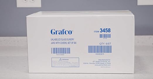 Grafco Glass Medical Sundry Jars with Lids, 7 x 4.25”, Clear Unlabeled Jars for Supplies (6 Count)