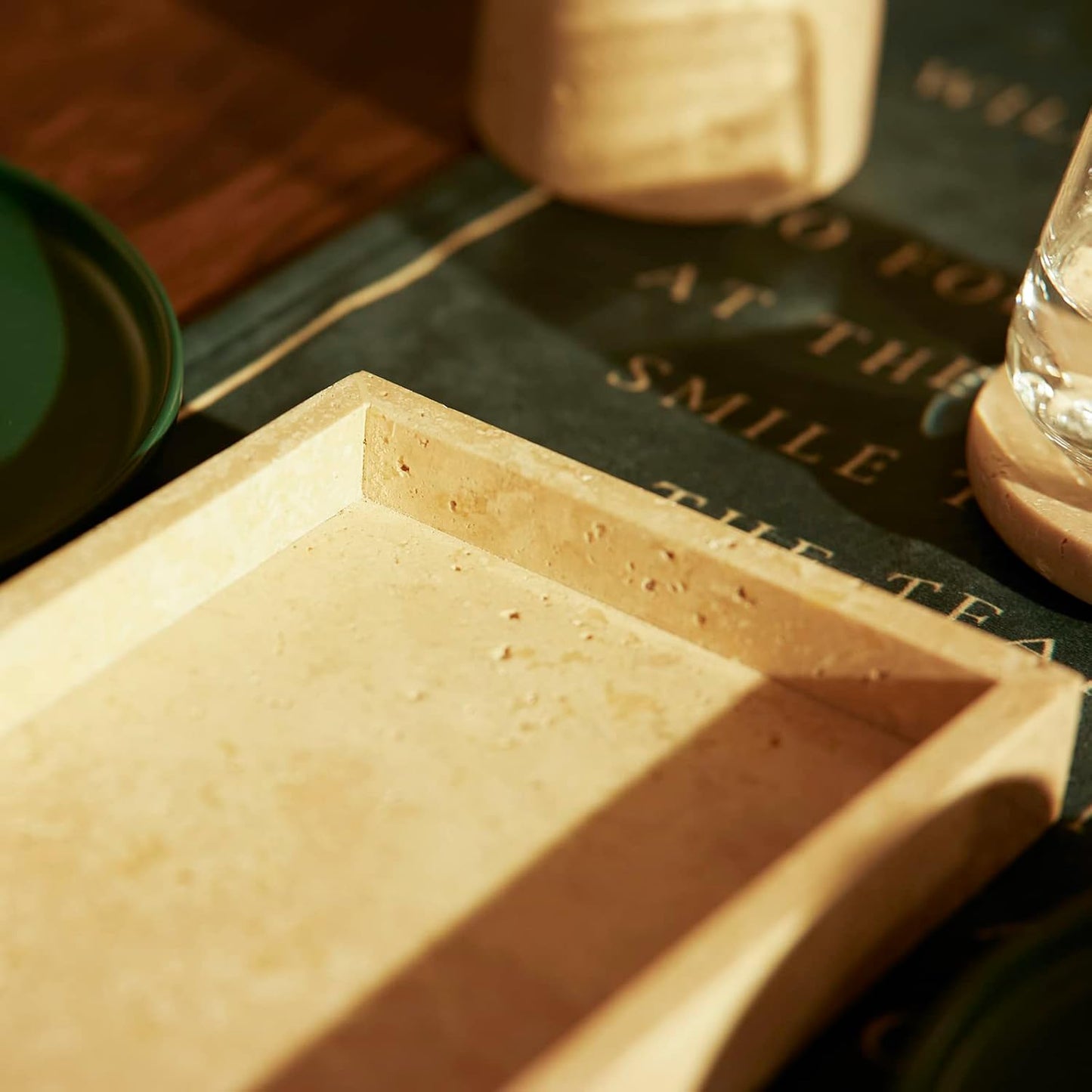 Italian 100% Marble Vanity Tray (12x6in), Counter Organizer for Bathroom, Kitchen, Dresser, Coffee Table, Serving & Decorative (Beige Travertine)