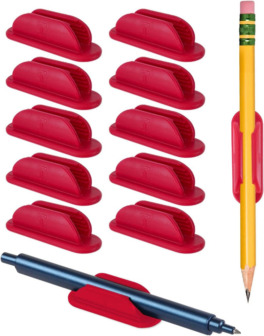 Adhesive Pencil Holders for Desk Set of 10 - Silicone Pen Holder with 15 PCS Upgraded Adhesive Pads - Flexible Pencil Holder for Walls Clipboards, Office Essentials Accessories Teacher Supplies