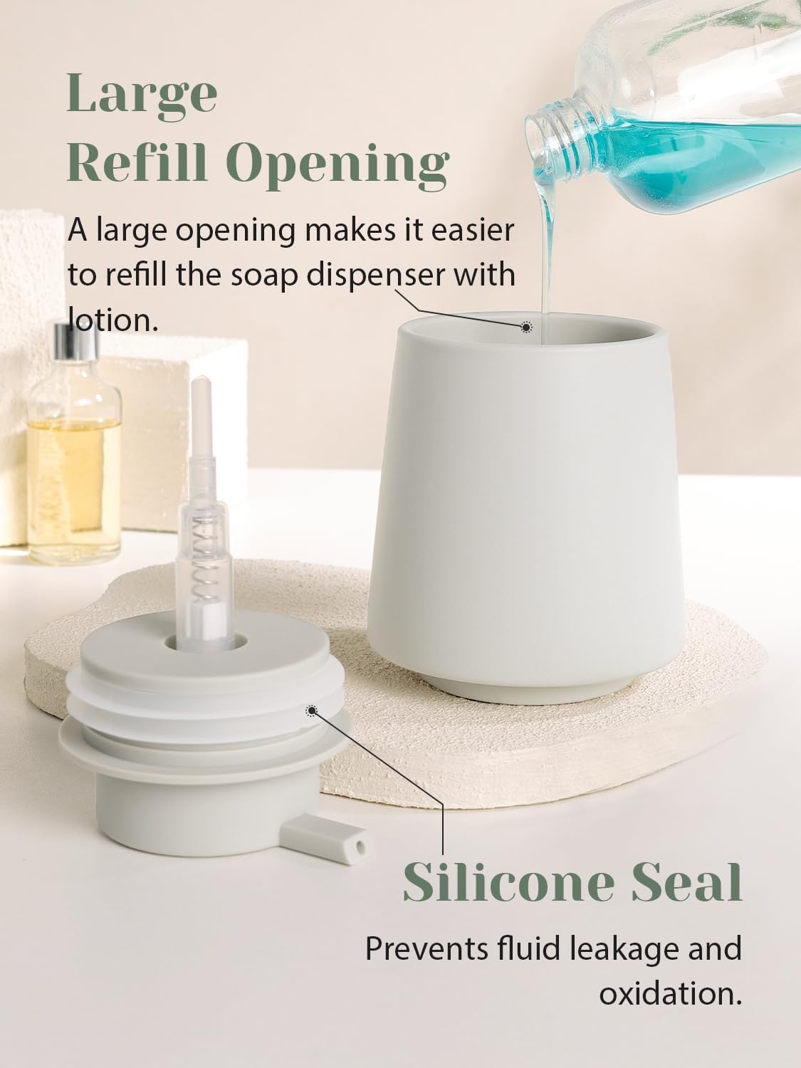 INGOFIN Ceramic Soap Dispenser -14 oz Bathroom Hand Soap Dispenser Liquid Dispenser with Pump Refillable Modern Lotion Dish Dispenser for Kitchen Matte Grey