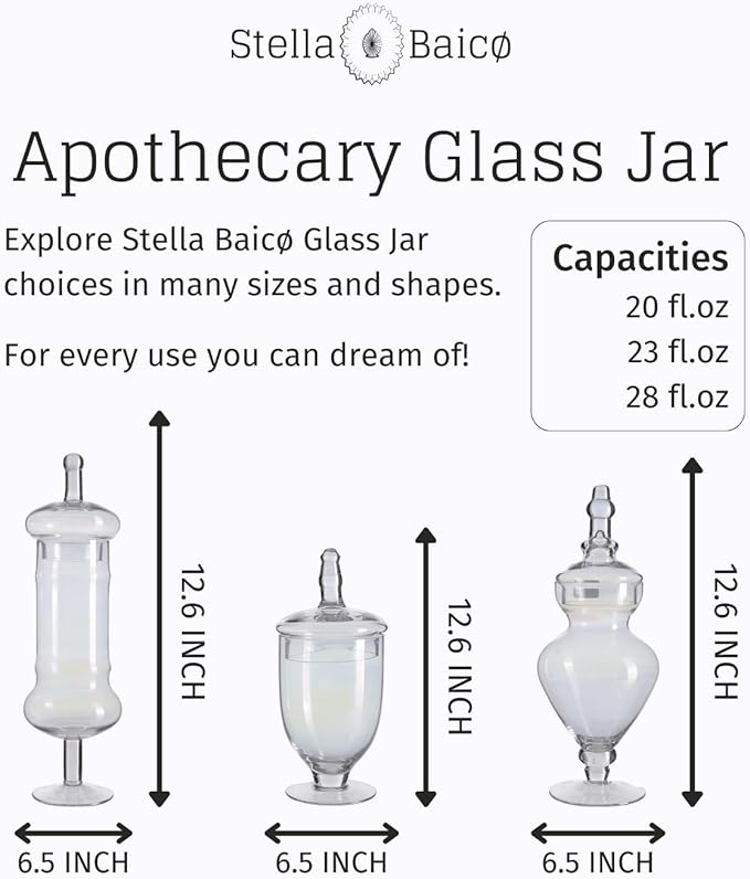 Stella Baic Set of 3 Iridescent Apothecary Jars with Lids, Glass Candy Jars for Candy Buffet, Decorative Jars for Display, Party and Wedding