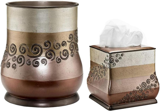 Zahari Home 2pc Miramar Bathroom Set Waste Basket & Tissue Cover Modern Classic Decor Stylish Unique Design Beautiful Multi Color Bathroom Accessories Set