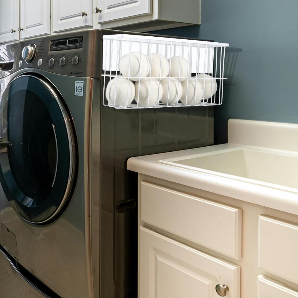 Picowe Extra Large Dryer Ball Organizer Magnetic Storage Bin, Magnetic Basket Dryer Ball Holder for Laundry Room Organization and Storage to Hold 10 Plus Dryer Balls, Without Balls (White, XL )