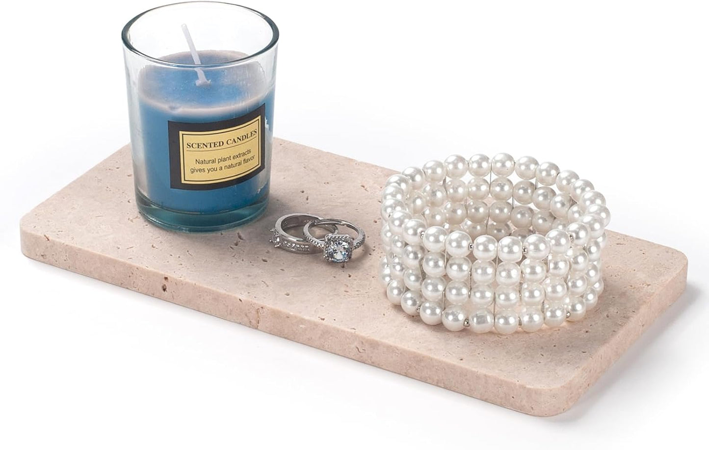 Edgeless Travertine Bathroom Vanity Tray, Decorative Rectangular Marble Tray for Countertop, Dresser, Jewelry, Perfume, Candle, Soap 7.8inch x 3.9inch x 0.4inch