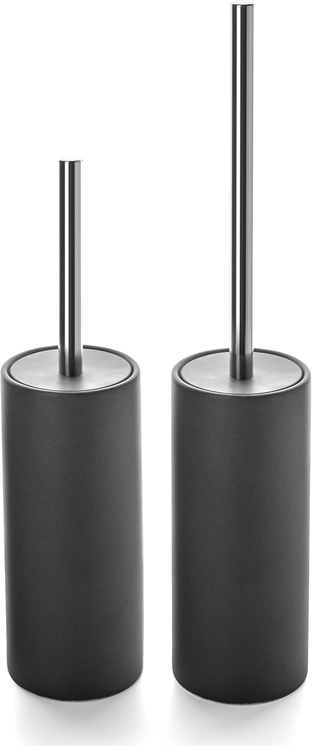 Matt Gray Ceramic Toilet Brush and Holder Set, Freestanding Toilet Bowl Cleaners Brush, Scrubber Brush for Toilet, Bathroom Accessories with Stainless Handle, Deep Cleaning