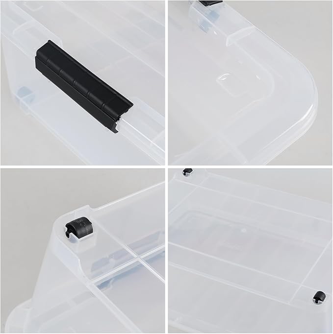 Hespama 3 Pack Plastic Storage Boxes with Lids, 20 Quart Rolling Plastic Bins for Under the Bed