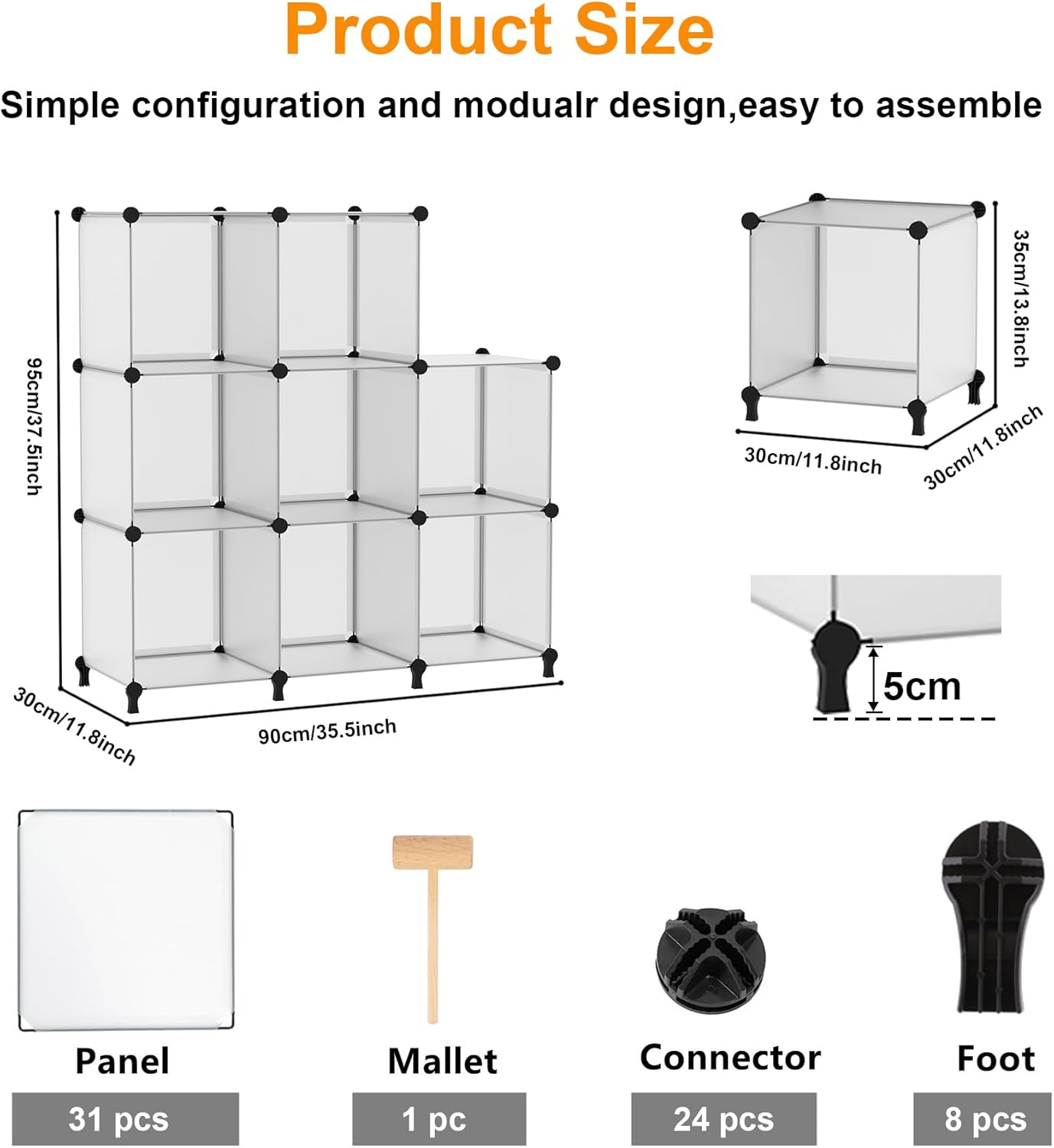 AWTATOS 8 Cube Storage Organizer, Closet Organizer Storage Shelf, Bookcase Bookshelf, DIY Stackable Storage Cubes Shelves for Closet, Bedroom, Home, Office, Translucent