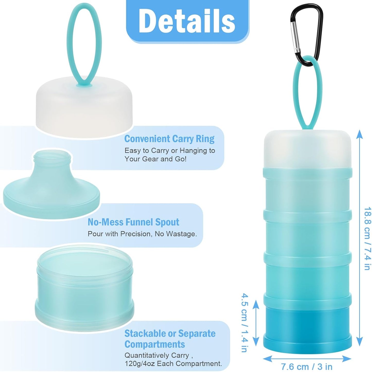 Accmor 3 Pcs Protein Powder Container to Go with Funnels Stand, 4 Compartments Stackable Protein Powder Dispenser for Workout, Fitness, Travel