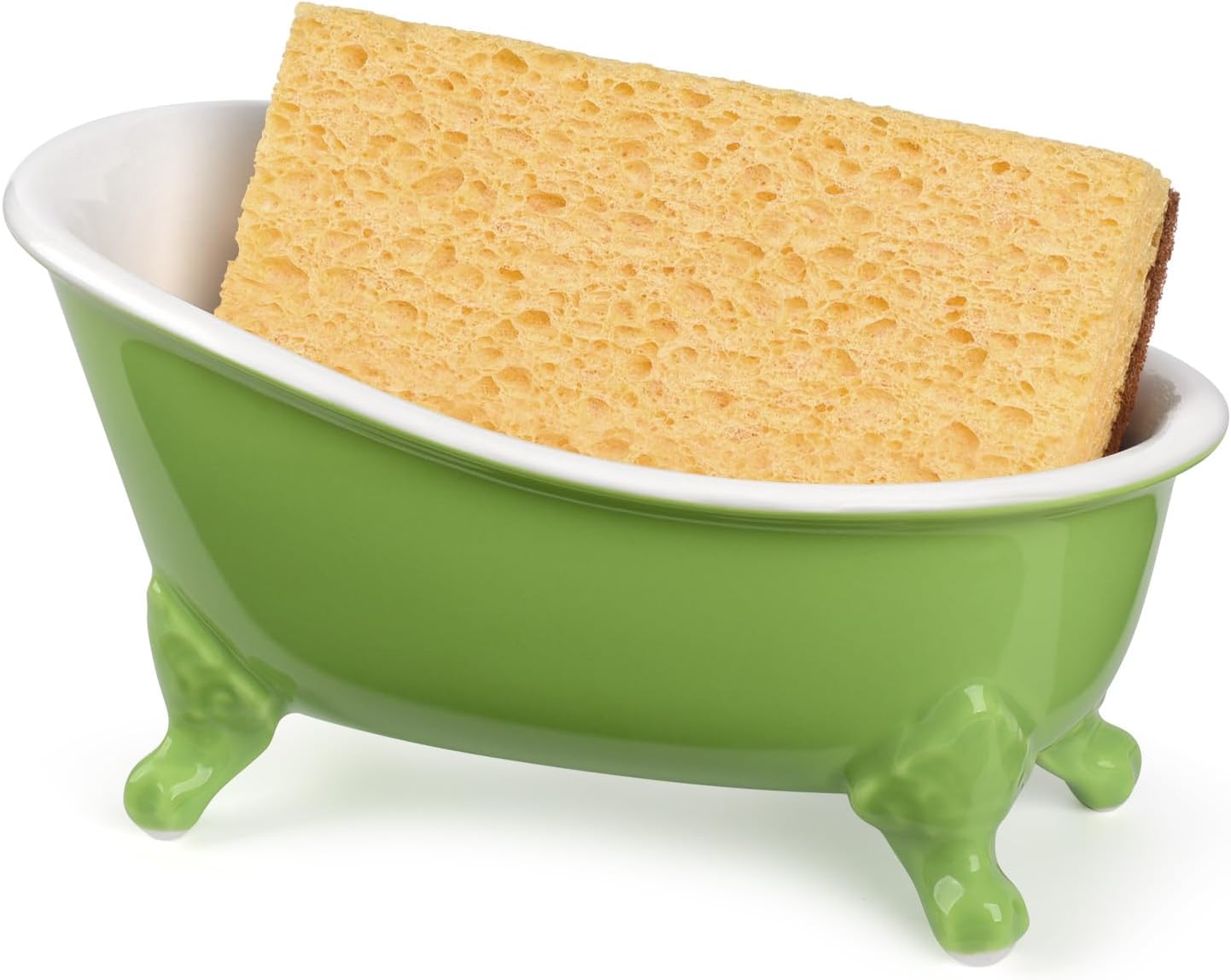 6.1" Vintage Ceramic Mini Decorative Clawfoot Bathtub Bar Soap Dish, Kitchen Sponge Holder and Shower Tray for Bathroom, 1 Pack (Lime)