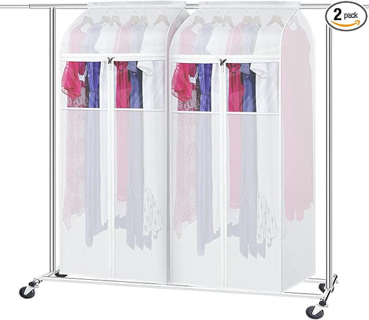 Zilink 60“ Hanging Garment Bags for Closet Storage Large Clear Window Hanging Clothes Storage Garment Rack Cover Dress Protector for Suit, Coat, Wardrobe, Bottom Enclosed, Set of 2