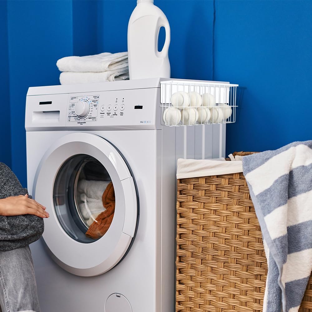 Picowe Extra Large Dryer Ball Organizer Magnetic Storage Bin, Magnetic Basket Dryer Ball Holder for Laundry Room Organization and Storage to Hold 10 Plus Dryer Balls, Without Balls (White, XL )