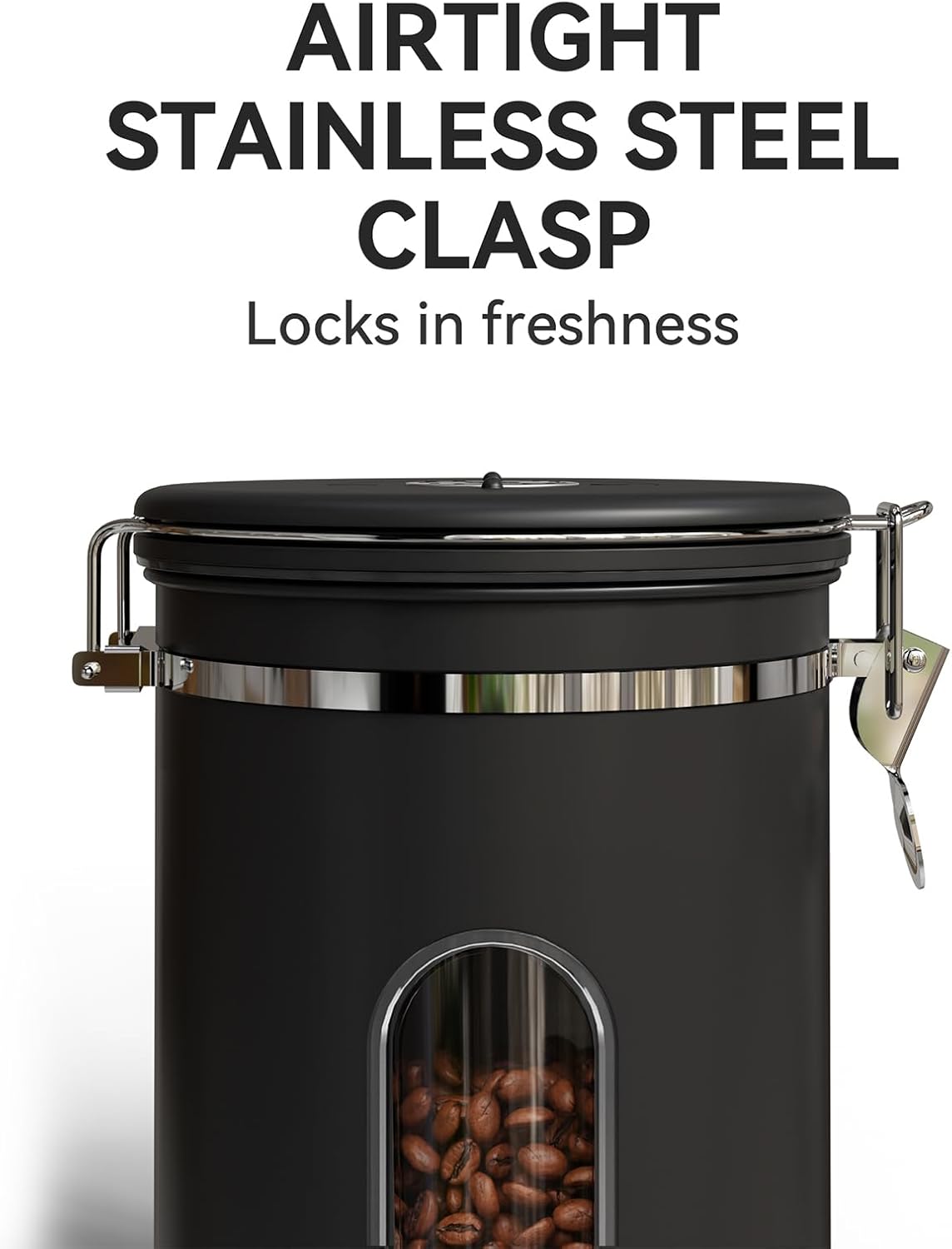Veken Coffee Canister with Window,Airtight Stainless Steel Pantry Container,Home Kitchen Food Storage Organizers for Ground,Beans,Espresso,Rice,Tea,Sugar,Cereal, Flour,Bar Accessories,Gifts,22OZ,Black