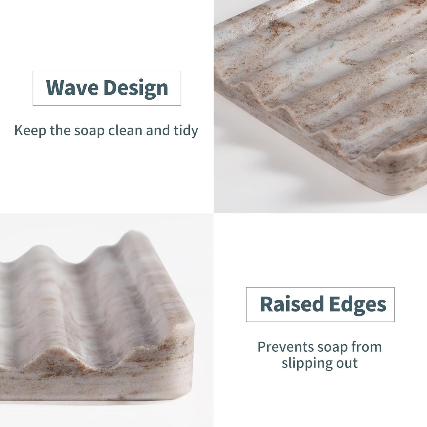 Marble Soap Holder, Soap Dish for Shower, Bathroom, Kitchen, Multi-Function Soap Saver, Soap Saver with Water Ripple Design, Soap Tray for Bar Soap(Palissandro Classico)