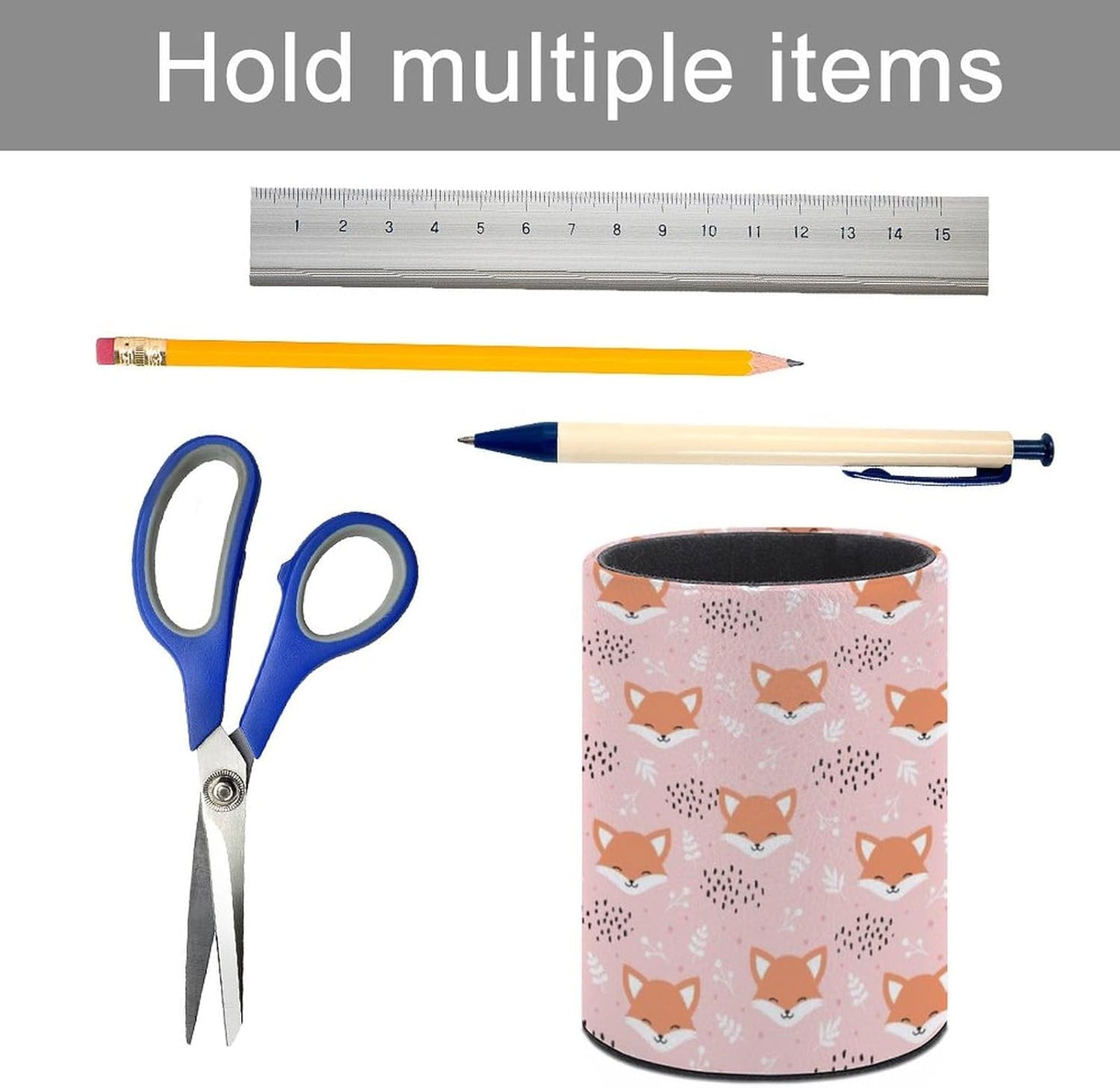 Cute Fox Pen Holder Pencil Organizer Cute Pencil Cup Desk Decor Makeup Brush Holder PU Multifunctional Office Suppliesfor Home Classroom School