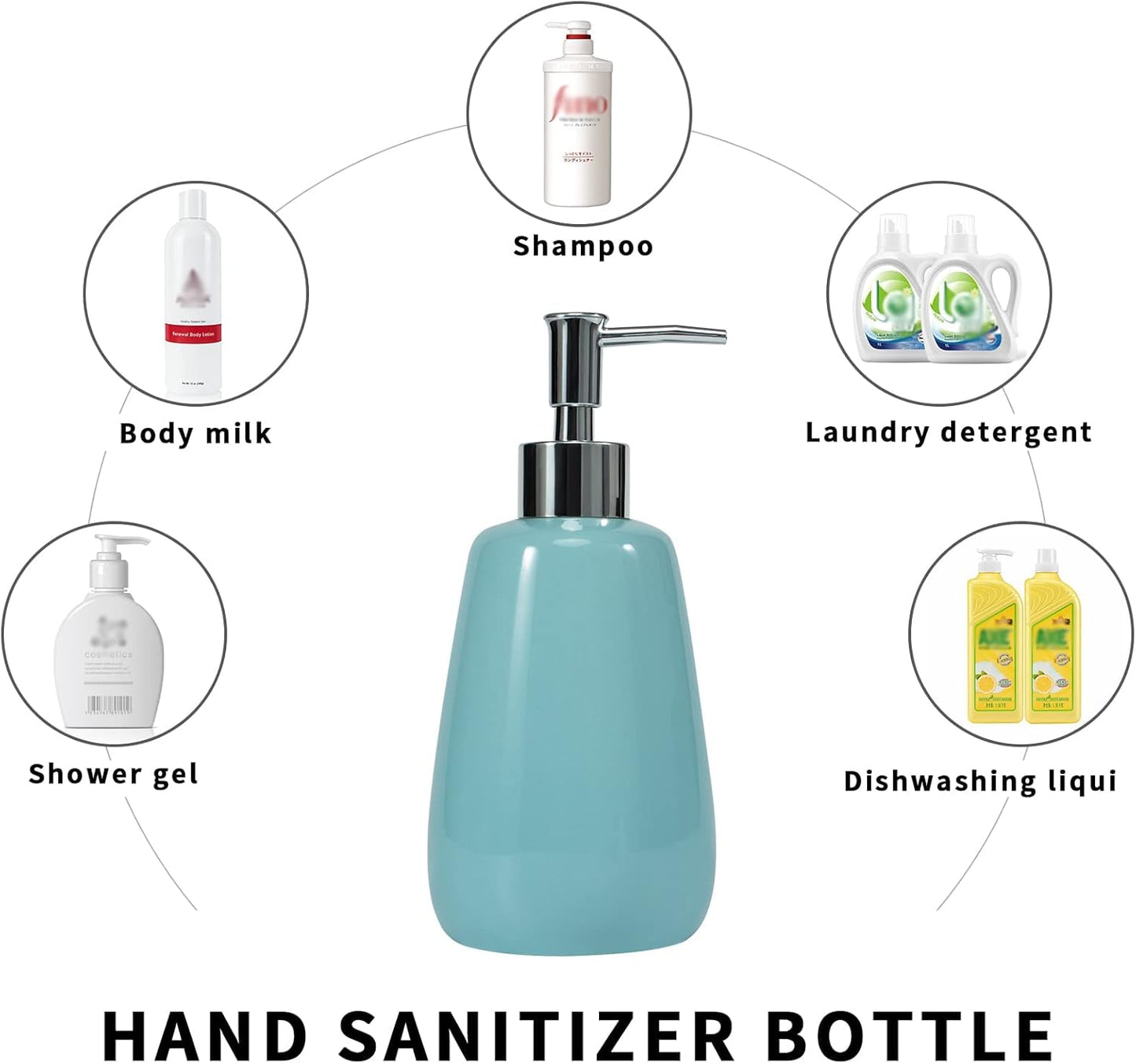 Cyan Hand Soap Dispenser Ceramics Bottles with Elegant Pump Top Bathroom Empty Shampoo Bottles 10oz/300ml